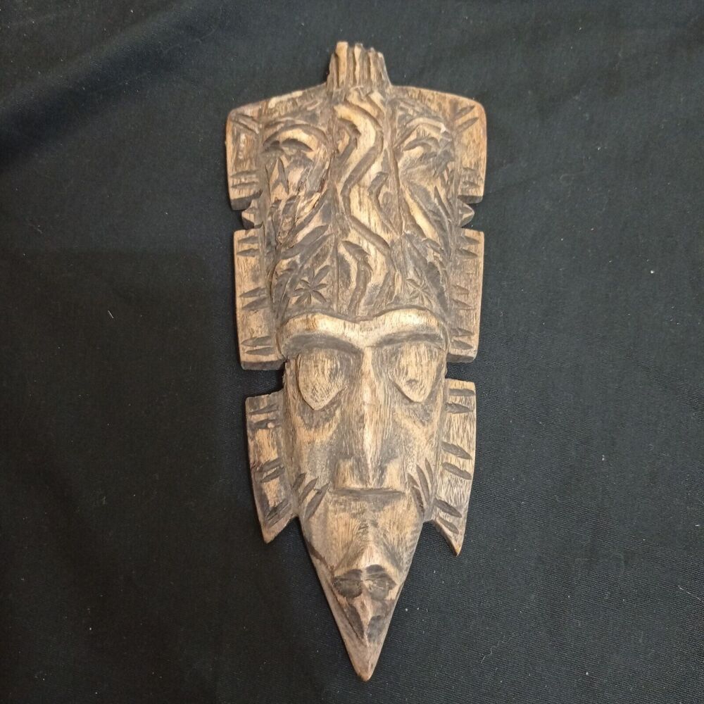 Vintage Haitian Hand Carved Wood Tribal Mask Wall Decoration Signed Sepe